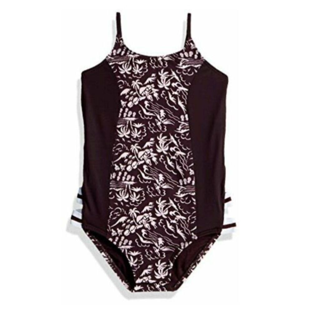 NWT Hobie Purple Girls One-Piece Swimsuit Tropical Palm Tree Print Kids Size 12